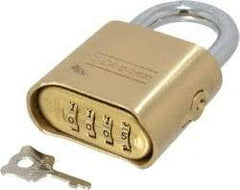 Master Lock - 2" Body Width, 7/8" Shackle Clearance, Solid Brass Combination Lock - 5/16" Shackle Diam, 1" Shackle Width, Control Key Sold Separately - Exact Tool & Supply