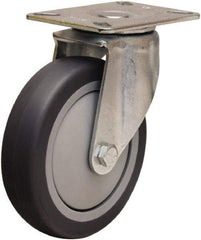 Hamilton - 5" Diam x 1-3/8" Wide x 6-1/16" OAH Top Plate Mount Swivel Caster - Rubber Mold on Polyolefin, 275 Lb Capacity, Precision Ball Bearing, 3-1/8 x 4-1/8" Plate - Exact Tool & Supply