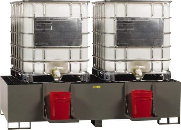 Little Giant - 400 Gallon Steel IBC Sump - 99 Inch Long x 51 Inch Wide x 23 Inch High, 2 Totes, 10,000 Lbs. Load Capacity, Include (2) Removable Pail Holder Shelves - Exact Tool & Supply