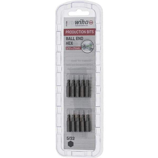 Wiha - 1/4" Drive, Hex Inch Screwdriver Bit - 1" OAL - Exact Tool & Supply