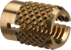 E-Z LOK - M4x0.70 Metric Coarse Brass Flush Press Fit Threaded Insert for Plastic - 5/16" OAL, 0.23" Insert Diam, 7/32" Hole Diam, 7/32" Drill - Exact Tool & Supply
