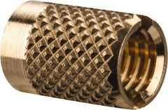 E-Z LOK - M5x0.80 Metric Coarse Brass Flush Press Fit Threaded Insert for Plastic - 3/8" OAL, 0.262" Insert Diam, 1/4" Hole Diam, 1/4" Drill - Exact Tool & Supply