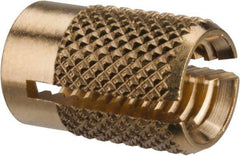 E-Z LOK - M6x1.00 Metric Coarse Brass Flush Press Fit Threaded Insert for Plastic - 1/2" OAL, 0.326" Insert Diam, 5/16" Hole Diam, 5/16" Drill - Exact Tool & Supply