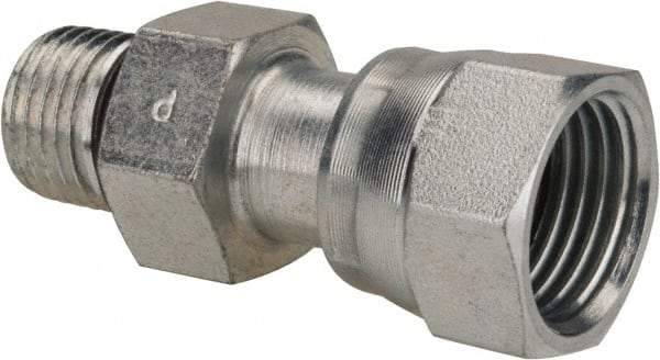 Parker - 3/8" OD, Steel Straight Thread Swivel Connector - 9,200 Max Working psi, 3/4" Hex, O-Ring Face Seal/SAE-ORB Ends - Exact Tool & Supply