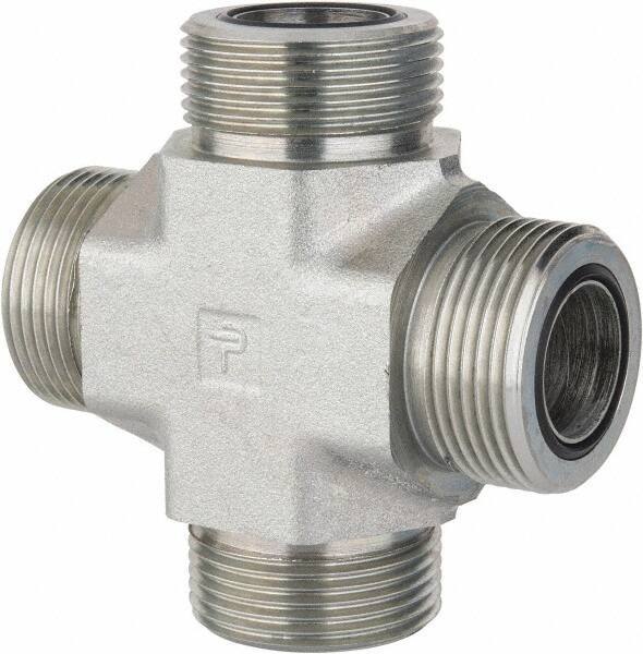 Parker - 1" OD, Steel Union Cross - 6,000 Max Working psi, 1-5/8" Hex, O-ring Face Seal Ends - Exact Tool & Supply