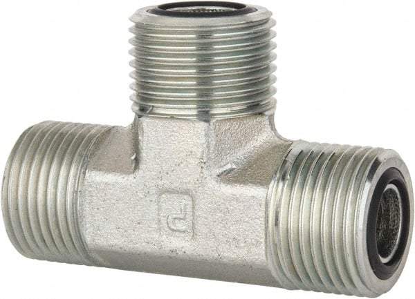 Parker - 1/2" OD, Steel Union Tee - 9,200 Max Working psi, 3/4" Hex, O-ring Face Seal Ends - Exact Tool & Supply
