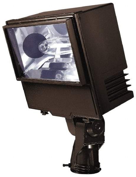 Cooper Lighting - 1 Head, 120/208/240/277 Volt, 250 Watt, Pulse Start Metal Halide Floodlight Fixture - Slipfitter Mounted, 15" Long x 7" Wide x 19" High, Aluminum Housing - Exact Tool & Supply