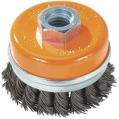 WALTER Surface Technologies - 5" Diam, 5/8-11 Threaded Arbor, Steel Fill Cup Brush - 0.02 Wire Diam, 8,600 Max RPM - Exact Tool & Supply