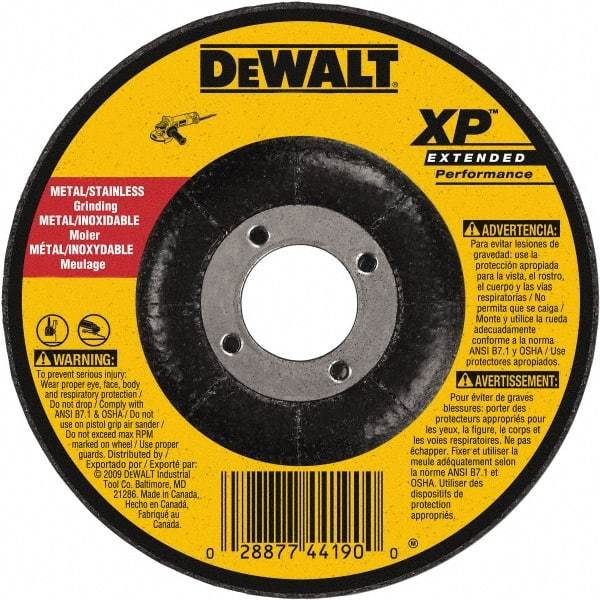 DeWALT - 24 Grit, 5" Wheel Diam, 1/4" Wheel Thickness, 7/8" Arbor Hole, Type 27 Depressed Center Wheel - Zirconia Alumina, Resinoid Bond, 12,200 Max RPM, Compatible with Angle Grinder - Exact Tool & Supply