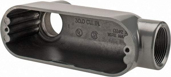 Thomas & Betts - LB Body, 1-1/4" Trade, IMC, Rigid Aluminum Conduit Body - Oval, 7-7/8" OAL, 32 cc Capacity, Gray - Exact Tool & Supply