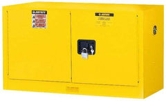 Justrite - 2 Door, 1 Shelf, Yellow Steel Stackable Safety Cabinet for Flammable and Combustible Liquids - 24" High x 43" Wide x 18" Deep, Self Closing Door, 17 Gal Capacity - Exact Tool & Supply