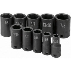 SK - 3/8" Drive Semi-Deep Impact Socket Set - 5/16 to 7/8", Inch Measurement Standard - Exact Tool & Supply