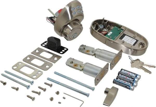 Master Lock - 1-3/8 to 1-3/4" Door Thickness, Satin Nickel Finish, Keyless Deadbolt - Nightwatch Override, Single Cylinder - Exact Tool & Supply
