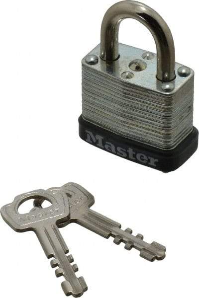 Master Lock - 1/2" Shackle Clearance, Keyed Alike Warded Cylinder Padlock - 3/16" Shackle Diam, Steel - Exact Tool & Supply