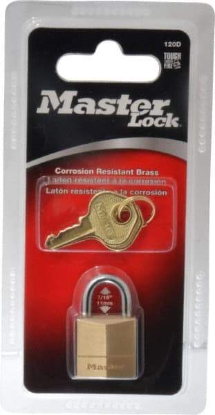 Master Lock - 7/16" Shackle Clearance, Keyed Different Solid Brasss Padlock - 5/32" Shackle Diam, Solid Brass - Exact Tool & Supply