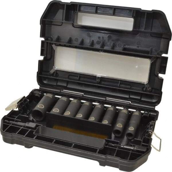 DeWALT - 10 Piece 1/2" Drive Thin Wall Deep Impact Socket Set - 6 Points, 7/16 to 7/8", Inch Measurement Standard - Exact Tool & Supply