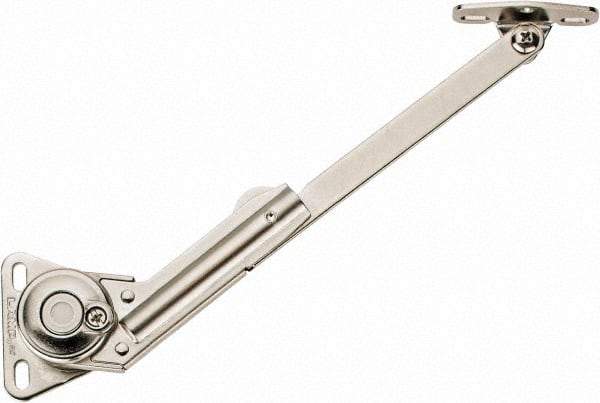 Sugatsune - 8-1/2" OAL x 7/8" Wide, 60 Lb/Inch Capacity, Adjustable Soft Down Stay - Right Side, 5mm Mounting Hole Diam, 105° Max Opening, Nickel Plated Steel & Zinc Alloy - Exact Tool & Supply
