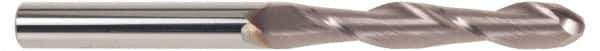 SGS - 3/8" Diam, 1-3/4" LOC, 2 Flute Solid Carbide Ball End Mill - TiCN Finish, Single End, 4" OAL, 3/8" Shank Diam, Spiral Flute - Exact Tool & Supply