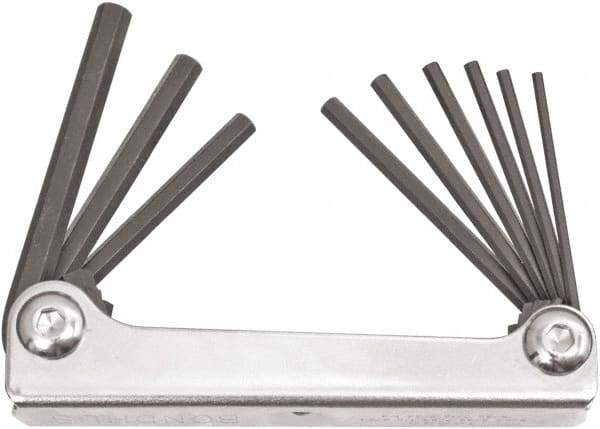 Bondhus - 9 Piece Fold-Up Hex Key Set - Hex Range 5/64 to 1/4", 6.63" OAL, Protanium High Torque Steel - Exact Tool & Supply