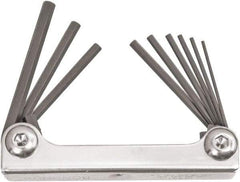Bondhus - 9 Piece Fold-Up Ball End Hex Key Set - Hex Range 0.05 to 3/16", 4" OAL, Protanium High Torque Steel - Exact Tool & Supply