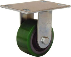 Hamilton - 4" Diam x 2" Wide x 5-5/8" OAH Top Plate Mount Rigid Caster - Polyurethane Mold onto Cast Iron Center, 750 Lb Capacity, Sealed Precision Ball Bearing, 4-1/2 x 6-1/4" Plate - Exact Tool & Supply