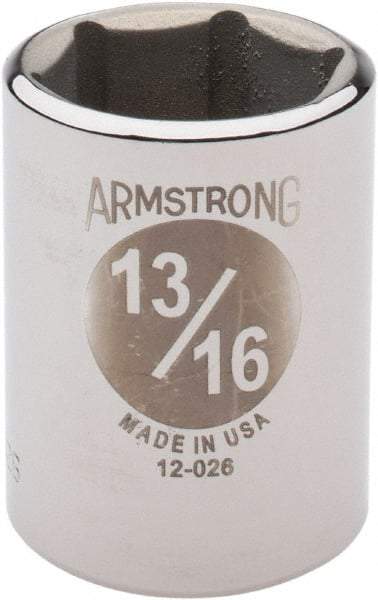 Armstrong - 13/16", 1/2" Drive, Standard Hand Socket - 6 Points, 1-29/64" OAL - Exact Tool & Supply