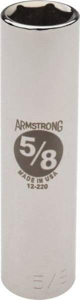 Armstrong - 5/8", 1/2" Drive, Deep Hand Socket - 6 Points, 3-13/64" OAL, Chrome Finish - Exact Tool & Supply