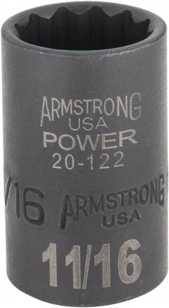 Armstrong - 11/16", 1/2" Drive, Standard Hand Socket - 12 Points, 1-29/64" OAL, Black Finish - Exact Tool & Supply