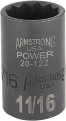 Armstrong - 11/16", 1/2" Drive, Standard Hand Socket - 12 Points, 1-29/64" OAL, Black Finish - Exact Tool & Supply