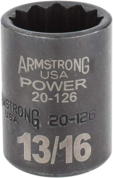 Armstrong - 13/16", 1/2" Drive, Standard Hand Socket - 12 Points, 1-29/64" OAL, Black Finish - Exact Tool & Supply