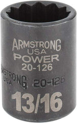Armstrong - 13/16", 1/2" Drive, Standard Hand Socket - 12 Points, 1-29/64" OAL, Black Finish - Exact Tool & Supply