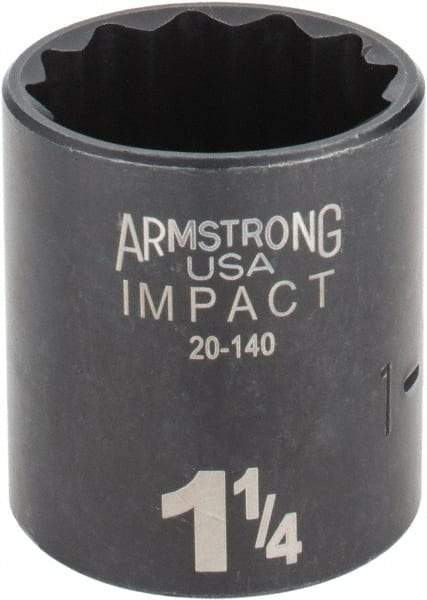 Armstrong - 1-1/4", 1/2" Drive, Standard Hand Socket - 12 Points, 1-45/64" OAL, Black Finish - Exact Tool & Supply