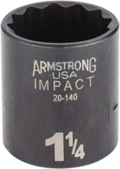 Armstrong - 1-1/4", 1/2" Drive, Standard Hand Socket - 12 Points, 1-45/64" OAL, Black Finish - Exact Tool & Supply