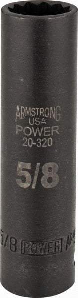 Armstrong - 5/8", 1/2" Drive, Deep Hand Socket - 12 Points, 3-13/64" OAL, Black Finish - Exact Tool & Supply