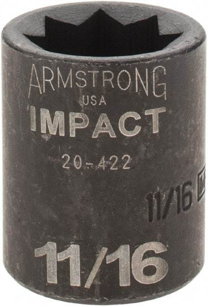 Armstrong - 1/2" Drive 11/16" Standard Impact Socket - 1-1/2" OAL - Exact Tool & Supply