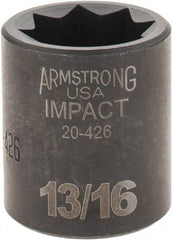Armstrong - 1/2" Drive 13/16" Standard Impact Socket - 1-1/2" OAL - Exact Tool & Supply