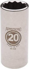 Armstrong - 3/8" Drive, Deep Hand Socket - 12 Points, 2-13/16" OAL, Chrome Finish - Exact Tool & Supply