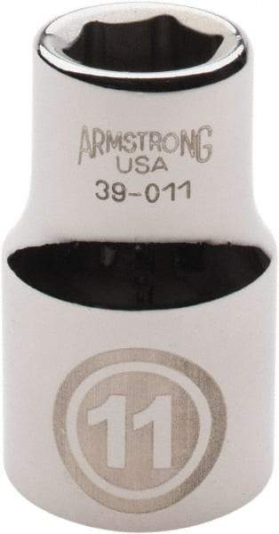 Armstrong - 1/2" Drive, Standard Hand Socket - 6 Points, 1-1/2" OAL, Chrome Finish - Exact Tool & Supply