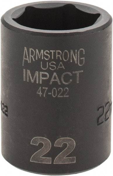 Armstrong - 1/2" Drive 22mm Standard Impact Socket - 6 Points, 1-5/8" OAL - Exact Tool & Supply