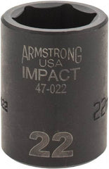 Armstrong - 1/2" Drive 22mm Standard Impact Socket - 6 Points, 1-5/8" OAL - Exact Tool & Supply