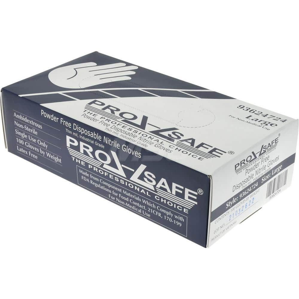 PRO-SAFE - 100 Piece Pack, Size L, 3 mil, Industrial Grade, Powder Free Nitrile Disposable Gloves - Exact Tool & Supply