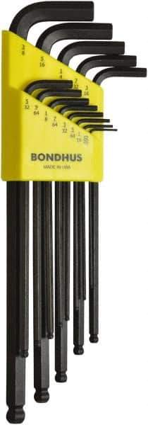 Bondhus - 13 Piece, L-Key Ball End Hex Key Set - 0.05 to 3/8" Range, Protanium High Torque Steel - Exact Tool & Supply