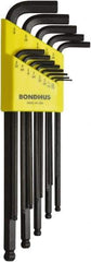Bondhus - 13 Piece, L-Key Ball End Hex Key Set - 0.05 to 3/8" Range, Protanium High Torque Steel - Exact Tool & Supply