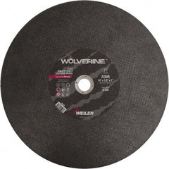 Weiler - 14" 30 Grit Aluminum Oxide Cutoff Wheel - 1/8" Thick, 1" Arbor, 4,400 Max RPM, Use with Chop Saws - Exact Tool & Supply