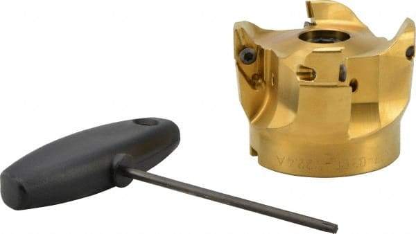 Seco - 3" Cut Diam, 0.394" Max Depth, 1" Arbor Hole, 4 Inserts, VPGX 2206..E.-E10 Insert Style, Indexable Copy Face Mill - R220.97 Cutter Style, 25,000 Max RPM, 2-1/4 High, Through Coolant, Series R220.97 - Exact Tool & Supply