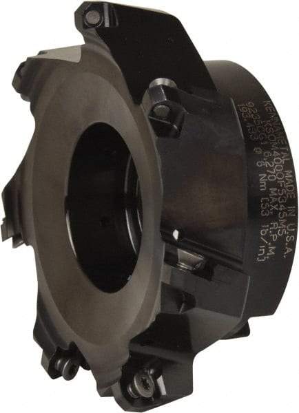 Kennametal - 4" Cut Diam, 1-1/4" Arbor Hole, 3.5mm Max Depth of Cut, 43° Indexable Chamfer & Angle Face Mill - 7 Inserts, OF.T 06L5... Insert, Right Hand Cut, 7 Flutes, Series KSOM Mini - Exact Tool & Supply