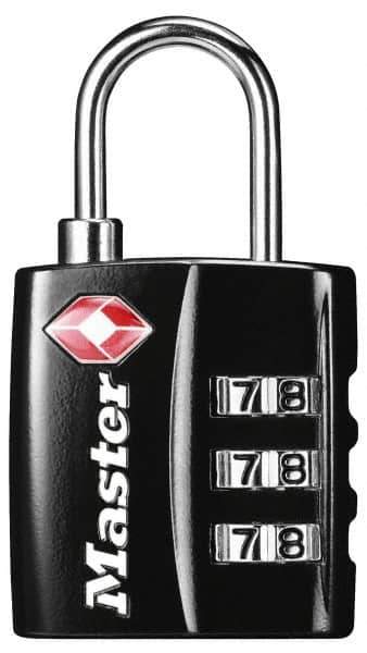 Master Lock - 3/4" Shackle Clearance, Keyed Different Luggage Lock Padlock - 1/8" Shackle Diam, Metal - Exact Tool & Supply