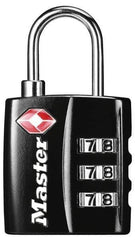 Master Lock - 3/4" Shackle Clearance, Keyed Different Luggage Lock Padlock - 1/8" Shackle Diam, Metal - Exact Tool & Supply