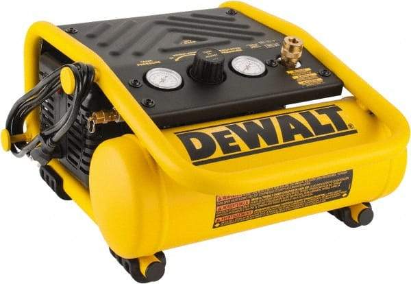 DeWALT - 0.3 HP, 0.6 CFM H, Carry Electric Oil Free Compressor - 1.0 Gallon Tank, 2.6 Amp, 135 Max psi, 120V - Exact Tool & Supply