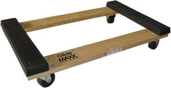 PRO-SOURCE - 1,000 Lb Capacity Hardwood/Rubber Open Rubber Capped Raised Ends Dolly - 30" Long x 18" Wide, 3" Wheels - Exact Tool & Supply